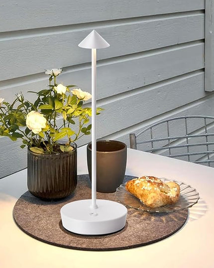 Set of 2 Rechargeable Cordless Table Lamp,6000mAh LED Battery Operated Desk Lamp Touch 3 Color Dimming Portable Outdoor Waterproof Table Light for Patio/Restaurant/Dining/Home (White) - LeafyLoom