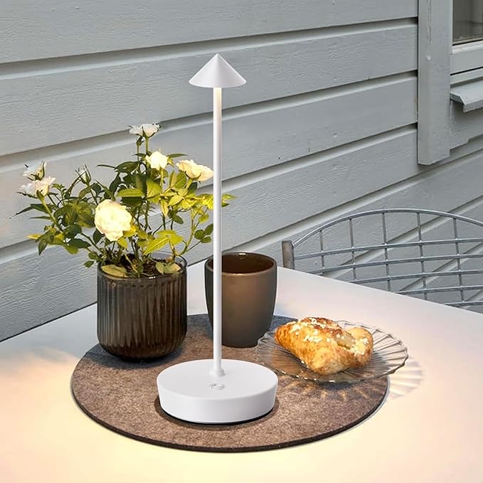 Set of 2 Rechargeable Cordless Table Lamp,6000mAh LED Battery Operated Desk Lamp Touch 3 Color Dimming Portable Outdoor Waterproof Table Light for Patio/Restaurant/Dining/Home (White) - LeafyLoom