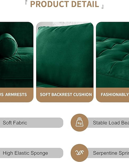 Velvet Furniture for Small Spaces, Mid-Century Modern Loveseats for Living Room, Love Seat Couch Sofas, 70 Inches, Green - LeafyLoom