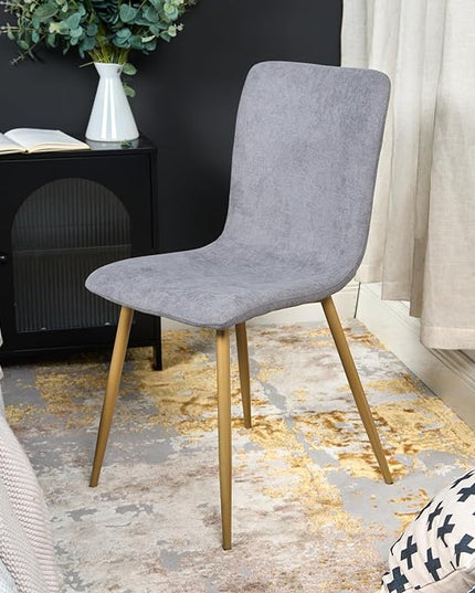 FurnitureR Dining Chairs Set of 4, Upholstered Terry Fabric Accent Side Chair Armless Mid-Back with Metal Legs for Living Room Kitchen Dining Room, Dark Grey - LeafyLoom