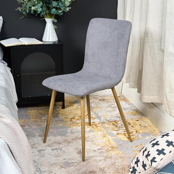 FurnitureR Dining Chairs Set of 4, Upholstered Terry Fabric Accent Side Chair Armless Mid-Back with Metal Legs for Living Room Kitchen Dining Room, Dark Grey - LeafyLoom