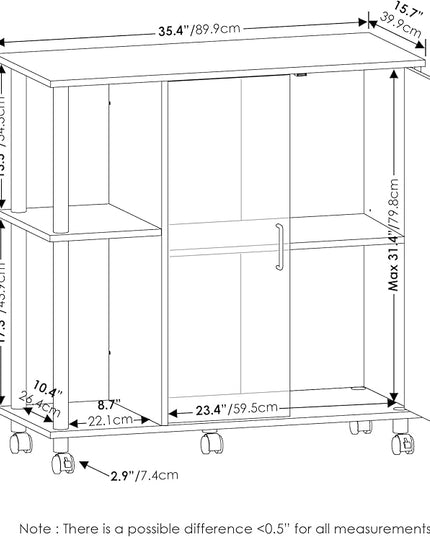 Furinno Helena Utility Kitchen Island and Storage Cart on Wheels, 3-Tier, Stainless Steel Tubes, White Oak/Chrome - LeafyLoom