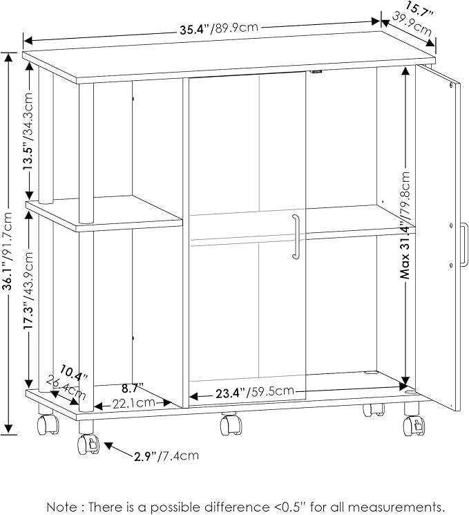Furinno Helena Utility Kitchen Island and Storage Cart on Wheels, 3-Tier, Stainless Steel Tubes, White Oak/Chrome - LeafyLoom