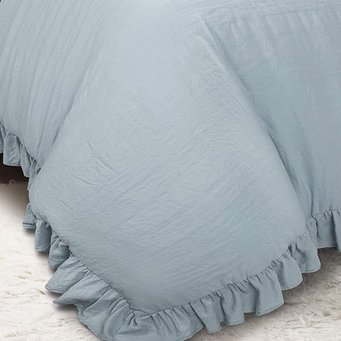 Lush Decor Reyna Ruffle Comforter Set - 3 Piece Cozy Ruffled Bedding Set - Timeless Elegance and Comfort for Bedroom - King, Lake Blue - LeafyLoom