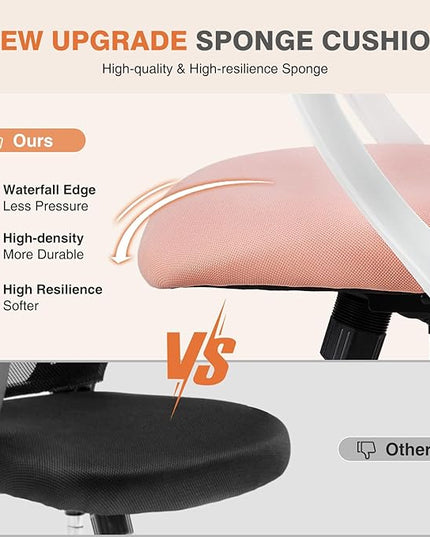 Sweetcrispy Office Computer Desk Chair, Ergonomic High-Back Mesh Rolling Work Chairs with Wheels and Adjustable Headrests, Comfortable Lumbar Support, Comfy Armrest for Home, Bedroom, Study, Pink - LeafyLoom