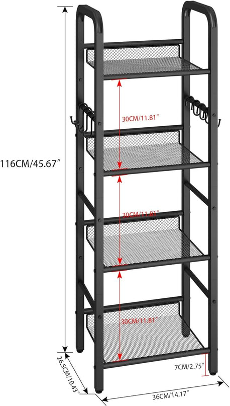 YMYNY 4 Tier Bookshelf, Freestanding Bookcase for Living Room, Bedroom, Home Office, Multi-Functional Storage Rack Organizer, Display Rack with Metal Frame, Rust Resistance, Black, UHBC054B - LeafyLoom