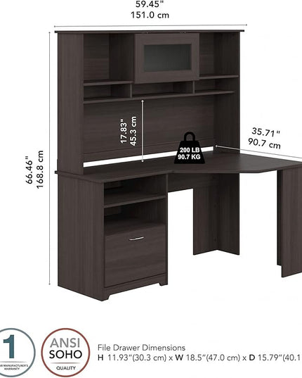 Bush Furniture Cabot 60W Corner Desk with Hutch in Heather Gray - LeafyLoom