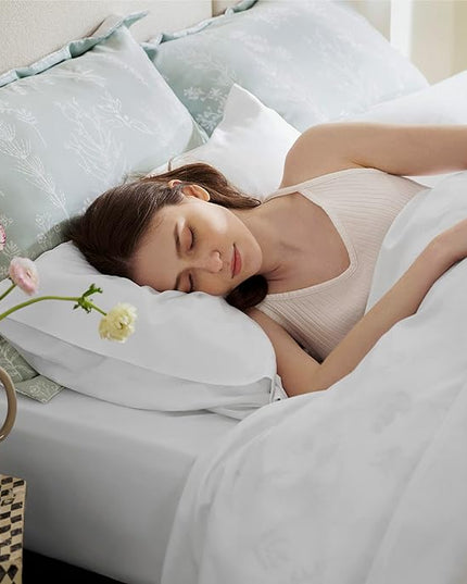 Bedsure Queen Sheets, Rayon Derived from Bamboo, Queen Cooling Sheet Set, Deep Pocket Up to 16", Breathable & Soft Bed Sheets, Hotel Luxury Silky Bedding Sheets & Pillowcases, White - LeafyLoom