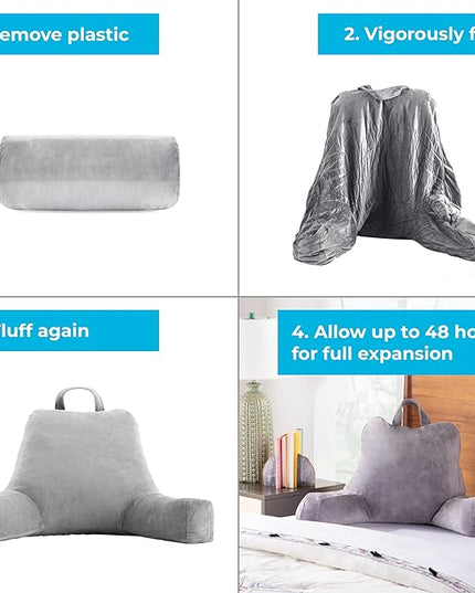 LINENSPA Reading Pillow with Shredded Memory Foam- Back Pillow for Sitting in Bed, Reading, Gaming, Watching TV – Chair Pillow with Arms, Dorm Room Essentials, Stone - LeafyLoom