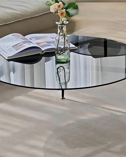 Round Tempered Glass Table: 31.5 inch Large Circle Top Storage Shelf with Metal Frame, Modern Coffee Table Center Desk Luxury Furniture for Living Room, Grey - LeafyLoom