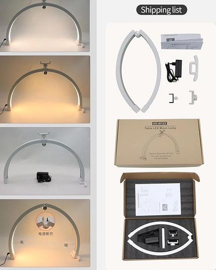 Half Moon Lamp for Lash Extension, 20W 3200 to 5600K Foldable Esthetician Light Eyelash Lamp with Phone Holder, Portable Nail Desk Lamp Lighting for Beauty Skincare Lashes - LeafyLoom