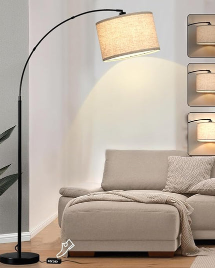 Luvkczc Arc Floor Lamps for Living Room, Tall Reading Lamps with Dimmable Switch, Modern Floor Lamp with Adjustable Hanging Shade for Bedroom, 8W LED Bulb Include - LeafyLoom