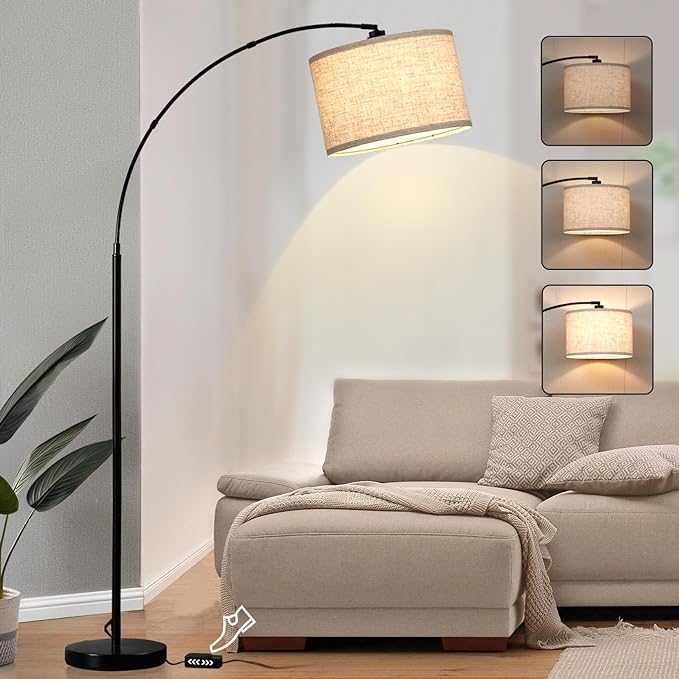 Luvkczc Arc Floor Lamps for Living Room, Tall Reading Lamps with Dimmable Switch, Modern Floor Lamp with Adjustable Hanging Shade for Bedroom, 8W LED Bulb Include - LeafyLoom