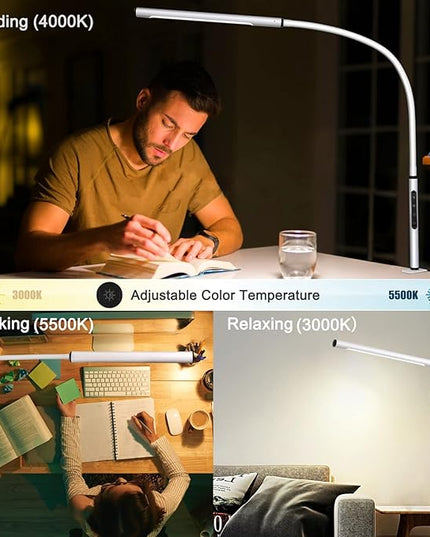Eye-Caring Desk Lamp, Gooseneck Lamp with Clamp, Swing Arm Desk Light, Adjustable Brightness & Color Temperatures, Memory & Timer Function, Clip on Desk Lamp for Home Office, 12W, White - LeafyLoom