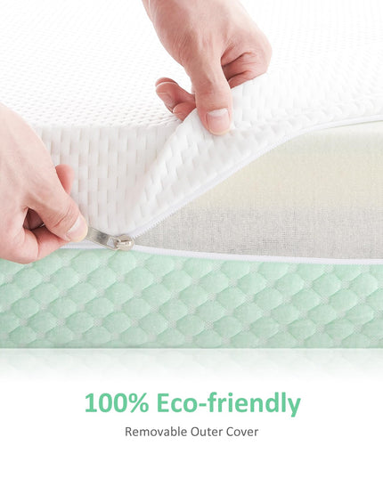 Crib Mattress, Dual Sided Comfort Memory Foam Toddler Bed Mattress, Triple-Layer Breathable Premium Baby Mattress for Infant and Toddler w/Removable Outer Cover - White&Blue - LeafyLoom