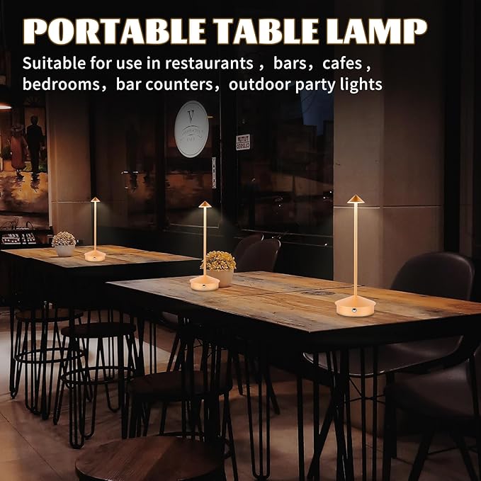 Rechargeable Battery Operated Desk Lamp with Touch Sensor Cordless Portable LED Table Lamp， Three-Level Dimmable Suitable for Bars/Cafes/Restaurants/Bedrooms/Camping Sites (Rose Gold) - LeafyLoom