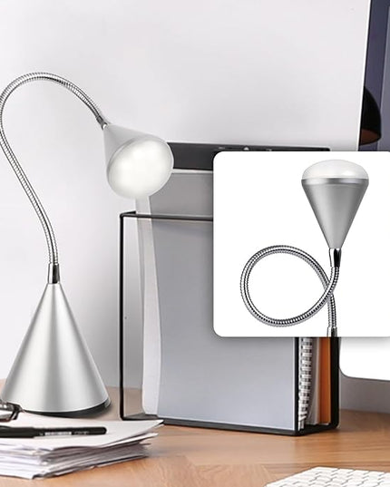 OttLite Cone LED Desk Lamp with Flexible Neck (Silver) - Lightweight & Adjustable Wide Angle Spread Desk Lamp with Energy-Efficient Natural Daylight LEDs for Home Office, Desk, & Dorms - LeafyLoom