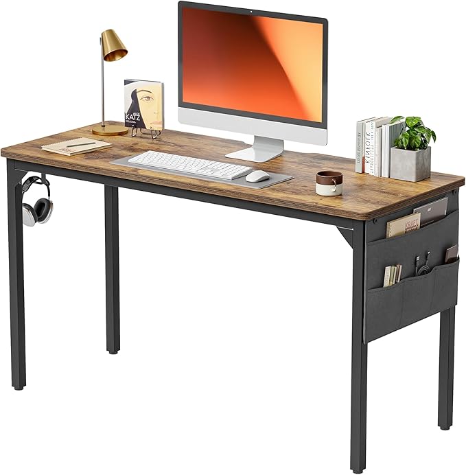 BANTI Computer Desk, 47 inch Home Office Writing Study Desks with Storage Bag, Small PC Table, Modern Simple Style for Space-Saving, Rustic Brown - LeafyLoom