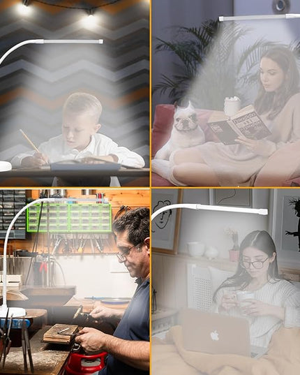 LED Desk Lamp, Swing Arm Architect Task Lamp with Long Flexible Gooseneck, Heavy Base, 3 Color Modes, 10 Brightness Levels, and USB Adapter, Desk Light for Home/Office/Drafting/Reading - LeafyLoom