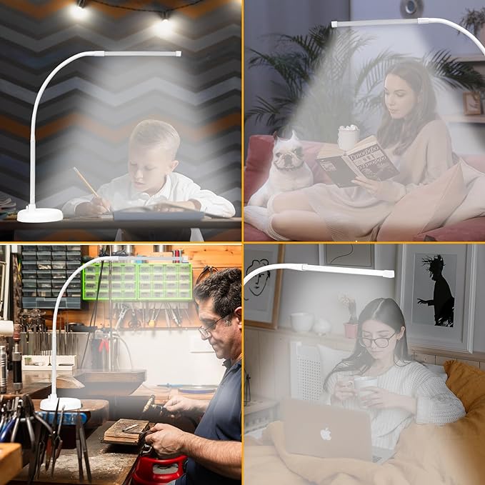 LED Desk Lamp, Swing Arm Architect Task Lamp with Long Flexible Gooseneck, Heavy Base, 3 Color Modes, 10 Brightness Levels, and USB Adapter, Desk Light for Home/Office/Drafting/Reading - LeafyLoom