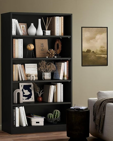 Soohow Black Bookcase,Bookshelf for Bedroom,60 inches Tall Wood Book case Book Shelves,5 Shelf Book Shelves for Living Room Office - LeafyLoom
