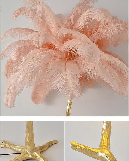 Romantic Feather Floor Lamp Modern Luxury Resin Ostrich Feather LED Lamp Living Room Bedroom Corner Decoration Floor Lamp Pink - LeafyLoom