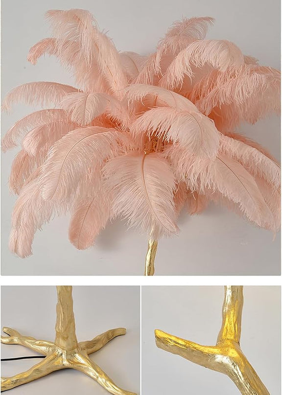 Romantic Feather Floor Lamp Modern Luxury Resin Ostrich Feather LED Lamp Living Room Bedroom Corner Decoration Floor Lamp Pink - LeafyLoom