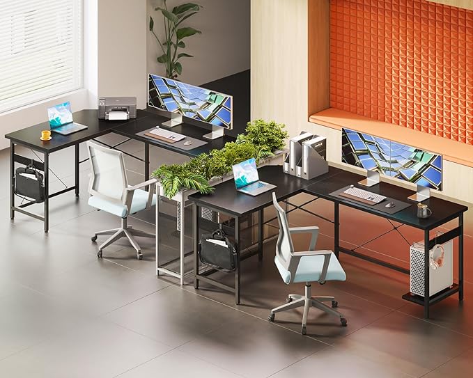 Coleshome 59" L Shaped Corner Computer Desk, Sturdy Home Office Table, Writing Larger Gaming Workstation, Black - LeafyLoom