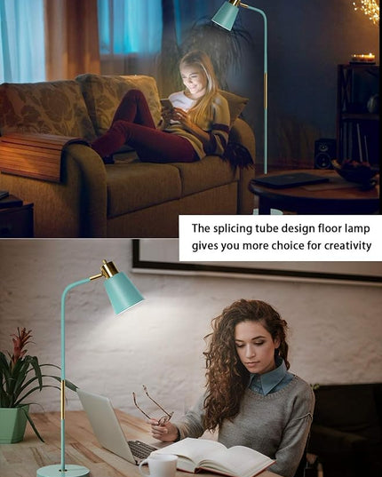 Floor Lamp, Industrial Floor Lamps for Living Rooms Rustic Farmhouse Reading Standing Floor Lamp Adjustable Metal Heads Indoor Task Lighting for Living Room Bedroom Office Home Décor (Green) - LeafyLoom