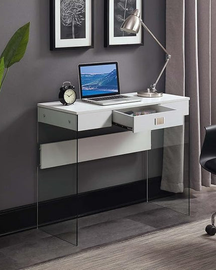 Convenience Concepts SoHo 1 Drawer Glass 36 inch Desk, White - LeafyLoom