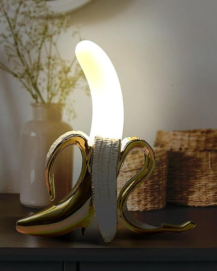 Modern Banana Table Lamp, Desk Lamp,Led Night Light Plating Resin Banana Lighting Fixture for Living Room, Bedroom,Home Office,Kids Room (Standing-Plated) - LeafyLoom