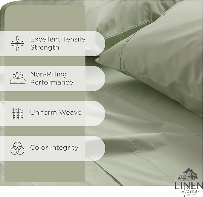 100% Cotton Percale Sheets Twin Size, Sage, Deep Pocket, 3 Pieces Sheet Set - 1 Flat, 1 Deep Pocket Fitted Sheet and 1 Pillowcase, Crisp Cool and Strong Bed Linen - LeafyLoom