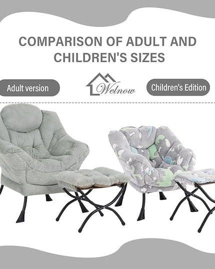 Welnow Toddler Kids Lazy Chair with Ottoman, Glow in The Dark Accent Comfy Lounge Children Armchair Couch with Removable Cover, Detachable Reading Chair with Footrest for Boy or Girl, Grey Dinosaur - LeafyLoom
