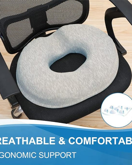 JEMA Donut Pillow, Tailbone Memory Foam Seat Cushion by Ergonomic Innovations for Sores, Coccyx, Sciatica, Pregnancy, Post Natal (Grey) - LeafyLoom