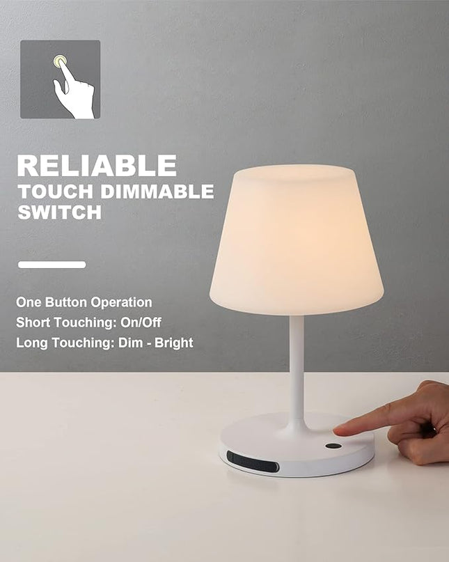 Outdoor Battery Operated Table Lamp Waterproof, 4000mAh Cordless Table Lamp Rechargeable, Touch Dimmable Desk Lamp, LED Night Light for Patio Camping Restaurant Home, H9.6in, White - LeafyLoom