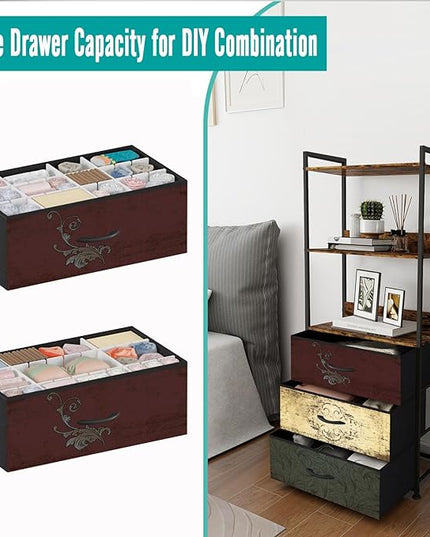 Vertical Bookshelf with 3 Drawers, Narrow Bookcase with Shelves, Wood Storage Organizer Cabinet, Metal Frame Display Standing Shelf Unit for Bedroom, Kitchen, Office - LeafyLoom