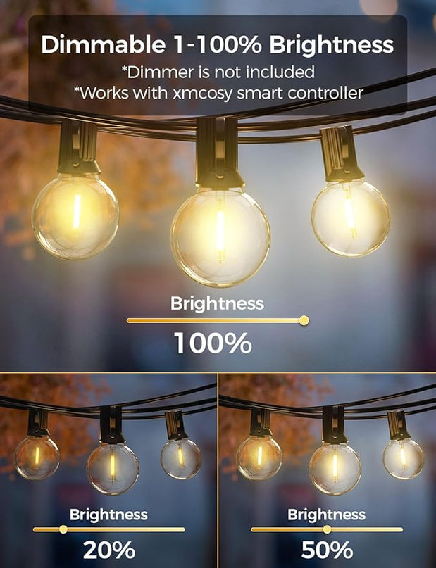 XMCOSY+ Outdoor String Lights 50Ft Dimmable G40 Globe Patio Lights with 25+2 Shatterproof LED Bulbs, Hanging Waterproof Outdoor Lights for Patio, Porch, Yard, Bistro, Café, Outside XMcosy