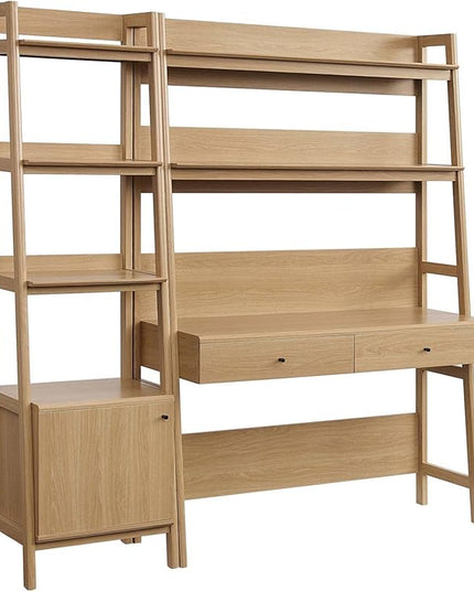 Modway 2-Piece Home Office Desk and Bookshelf Display Case in Oak - LeafyLoom