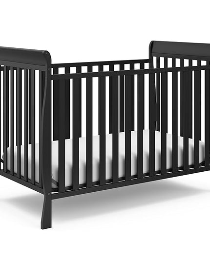 Storkcraft Maxwell Convertible Crib (Black) – GREENGUARD Gold Certified, Converts to Toddler Bed and Daybed, Fits Standard Full-Size Crib Mattress, Classic Crib with Traditional Sleigh Design - LeafyLoom