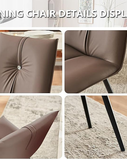 YOUTASTE Dining Chairs Set of 2 Mid Century Modern Kitchen Chairs Soft Padded Side Chairs Dinner Chairs with Metal Legs for Living Room Bedroom, Brown - LeafyLoom