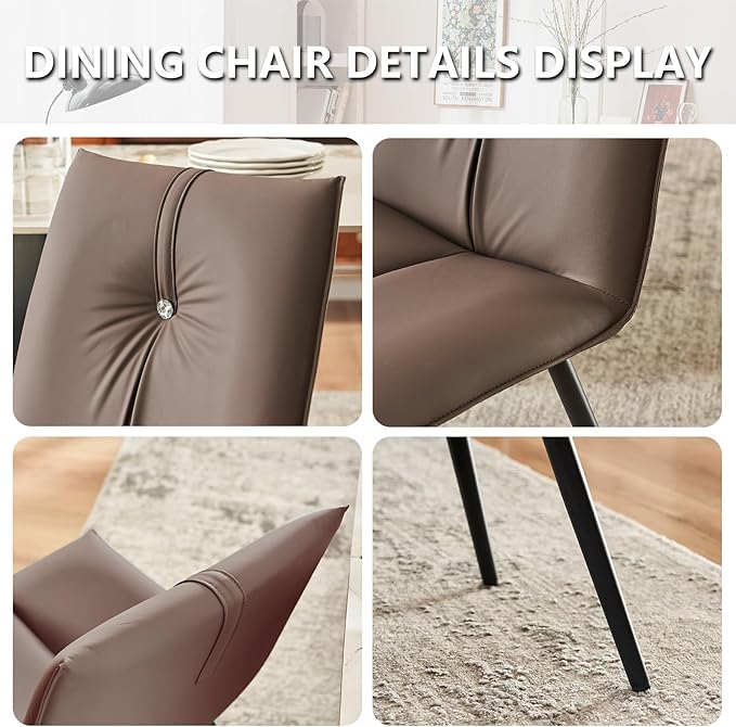 YOUTASTE Dining Chairs Set of 2 Mid Century Modern Kitchen Chairs Soft Padded Side Chairs Dinner Chairs with Metal Legs for Living Room Bedroom, Brown - LeafyLoom