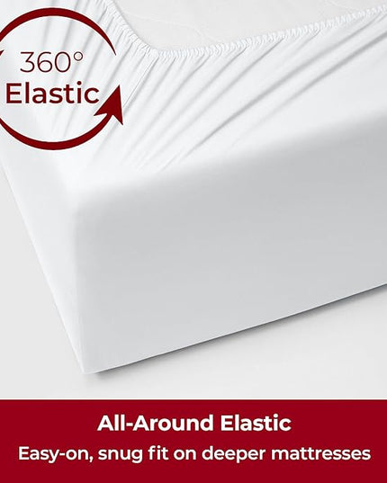 Mellanni Extra Deep Split King Sheets - 5 PC Iconic Collection Bedding Sheets & Pillowcases - Hotel Luxury, Ultra Soft, Cooling Bed Sheets - Extra Deep Pocket up to 21 inch (Split King, White) - LeafyLoom