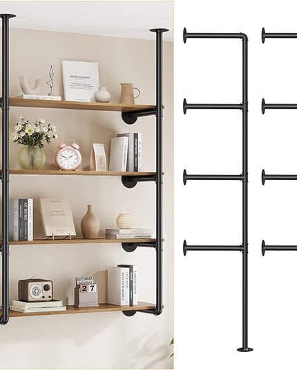 Pynsseu Industrial Iron Pipe Shelf Wall Mount, Farmhouse DIY Open Bookshelf, Pipe Shelves for Kitchen Bathroom, bookcases Living Room Storage, 2Pack of 4 Tier - LeafyLoom