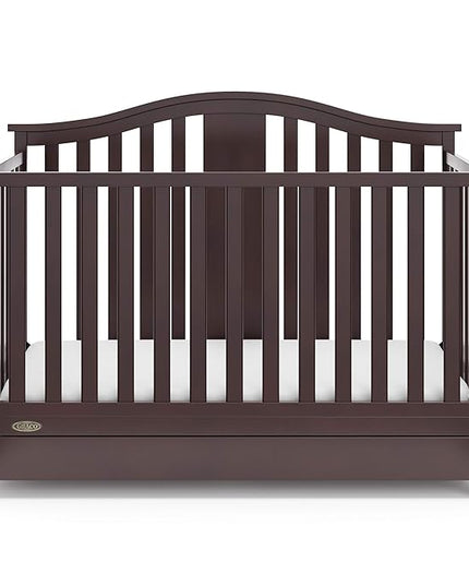Graco Solano 4-in-1 Convertible Crib with Drawer (Espresso) – GREENGUARD Gold Certified, Crib with Drawer Combo, Includes Full-Size Nursery Storage Drawer, Converts to Toddler Bed and Full-Size Bed - LeafyLoom