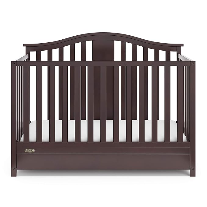 Graco Solano 4-in-1 Convertible Crib with Drawer (Espresso) – GREENGUARD Gold Certified, Crib with Drawer Combo, Includes Full-Size Nursery Storage Drawer, Converts to Toddler Bed and Full-Size Bed - LeafyLoom