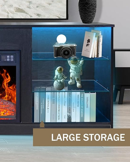 Fireplace TV Stand with LED Lights,Entertainment Center for TVs UP to 65" Televisions,Modern TV Console with Electric Fireplace for Living Room Bedroom - LeafyLoom