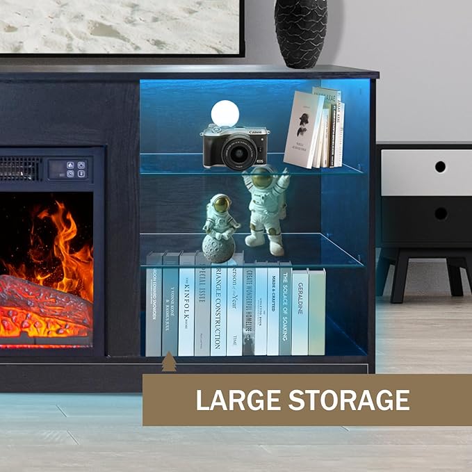 Fireplace TV Stand with LED Lights,Entertainment Center for TVs UP to 65" Televisions,Modern TV Console with Electric Fireplace for Living Room Bedroom - LeafyLoom
