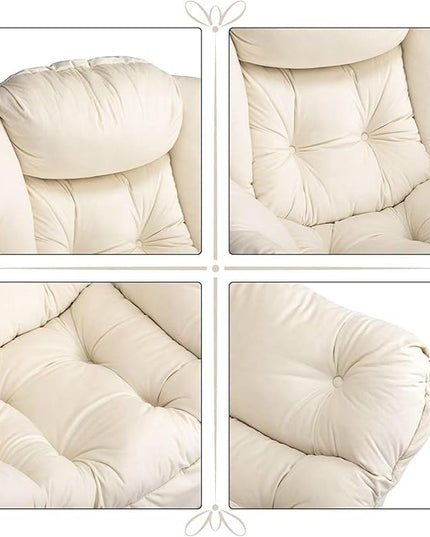 HollyHOME Fabric Lazy Chair with Foldable Ottoman, Accent Comfy Lounge Arm Chair and Folding Footrest Stool Set, Leisure Sofa Reading Chair and Footstool for Living Room, Bedroom, Dorm, Beige - LeafyLoom
