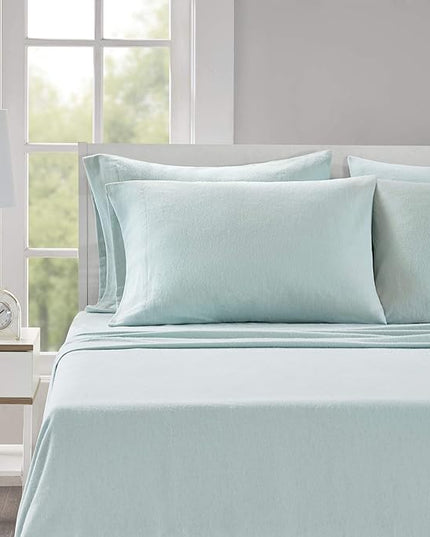 Comfort Spaces Cotton Flannel Breathable Warm Deep Pocket Sheets with Pillow Case Bedding, Cal King, Aqua Solid 4 Piece - LeafyLoom
