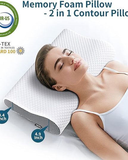 Neck Pillow Memory Foam for Pain Relief Bed Pillow for Sleeping, Ergonomic Orthopedic Cervical for Neck and Shoulder Pain, Side Back Stomach Sleeper - LeafyLoom